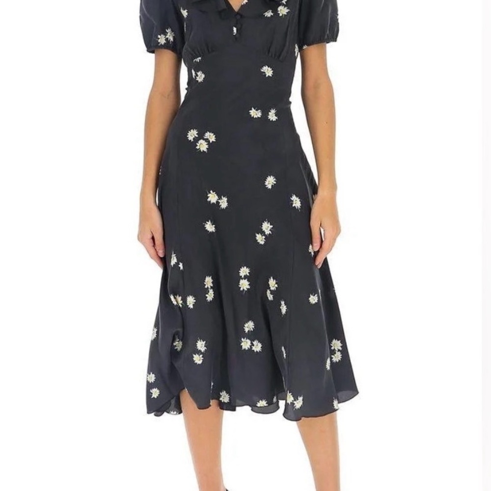 Marc Jacobs Floral Black Midi Dress, 100% silk